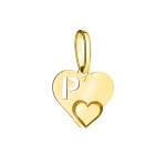 Gold letter P pendant with a heart