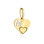 Gold letter M pendant with a heart