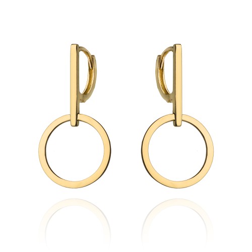 Kolczyki złote koła zawieszone za gładkim zapięciu