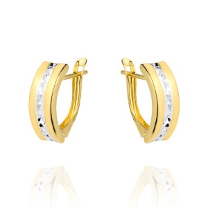 Kolczyki złote diamentowane na środku dwa kolory złota