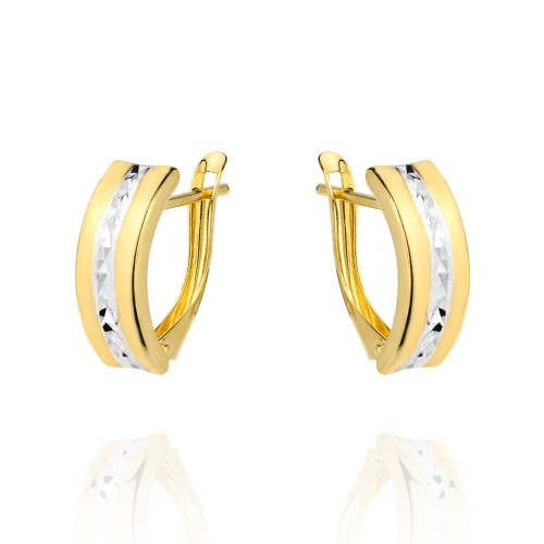 Kolczyki złote diamentowane na środku dwa kolory złota