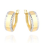 Kolczyki złote diamentowane na obu brzegach dwa kolory złota zaokrąglone